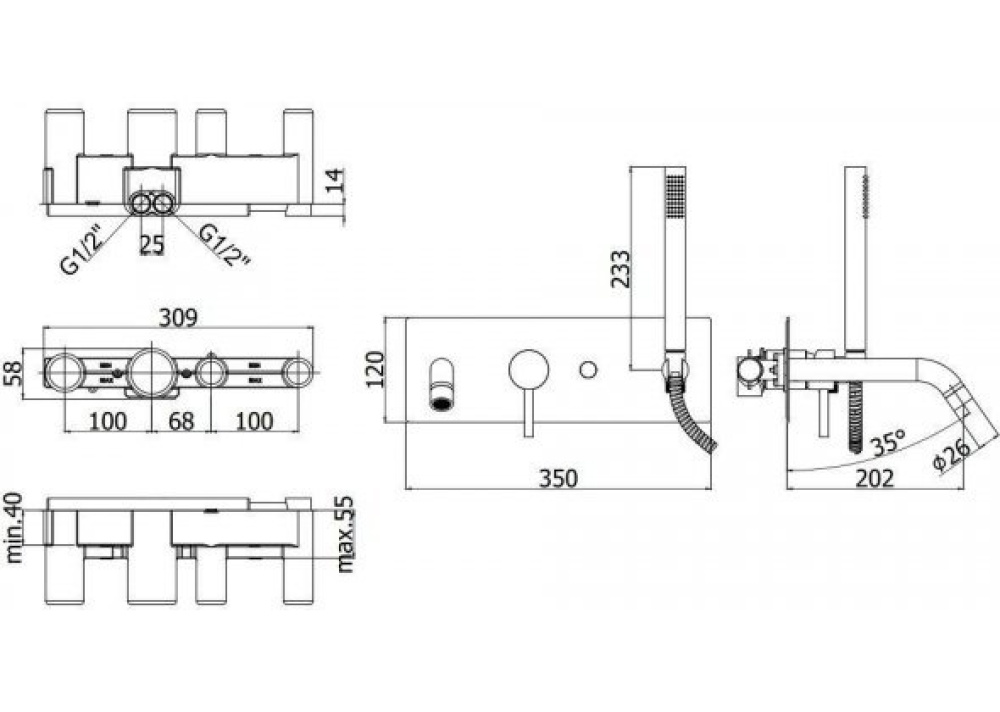 Смеситель для ванны Paffoni LIGHT (LIG001HG) Золото медовое