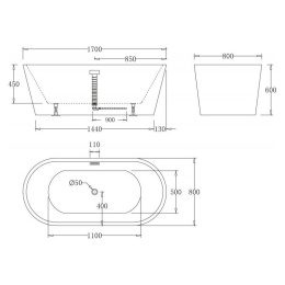 Акриловая ванна 170x80 BelBagno (BB71-1700-NERO), округлая