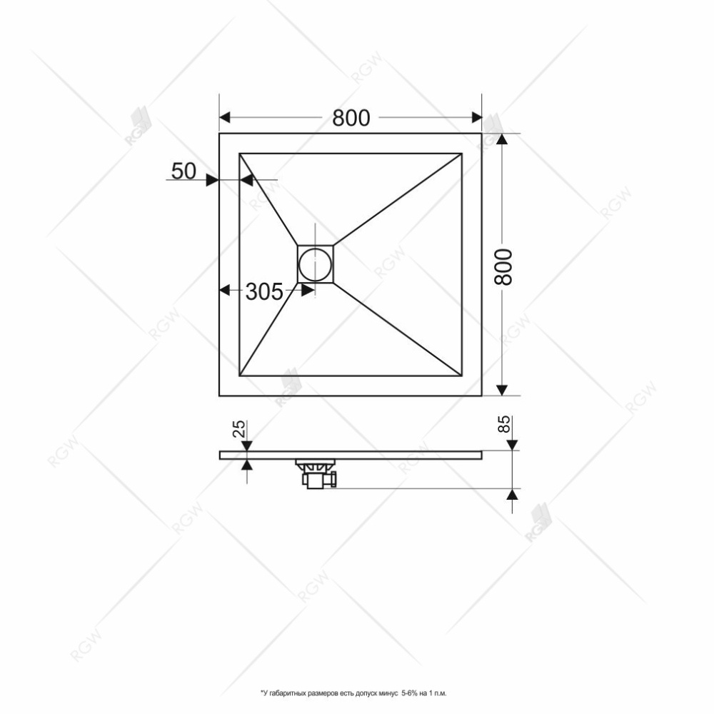Душевой поддон RGW Stone Tray 16152088-02 квадратный