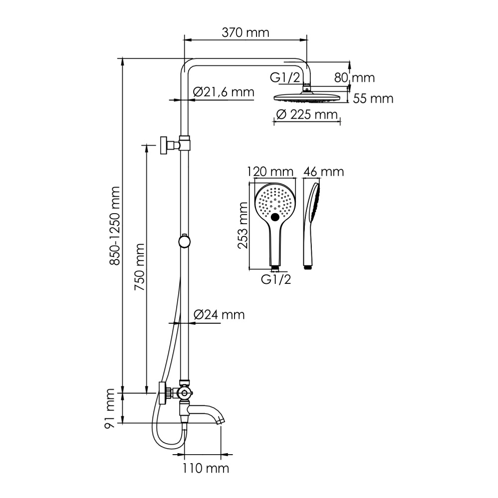 WasserKRAFT  A288.077.078.BM Thermo Душевая система с термостатическим смесителем