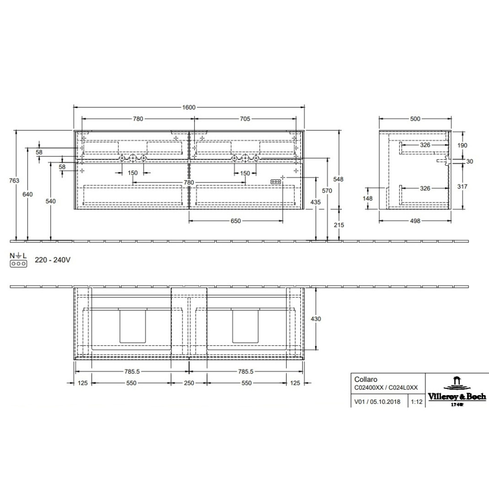 Villeroy Boch Collaro C02400VJ Тумба под раковину 1600х500 мм (Nordic Oak)