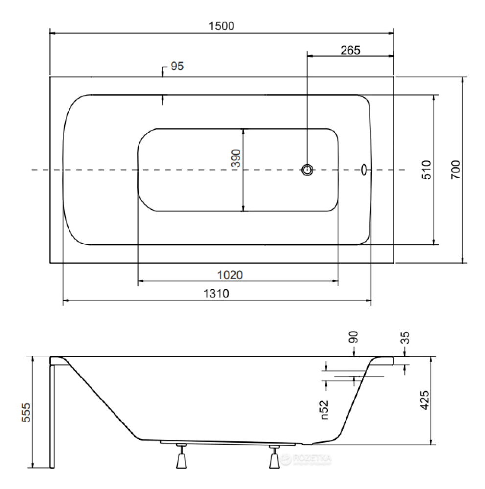 Акриловые ванны 150 см Акриловая ванна 150x70 Besco (WAT-150-PK), прямоугольная