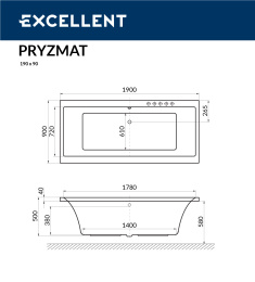 Акриловая ванна 190x90 Excellent (WAEX.PRY19WH), прямоугольная