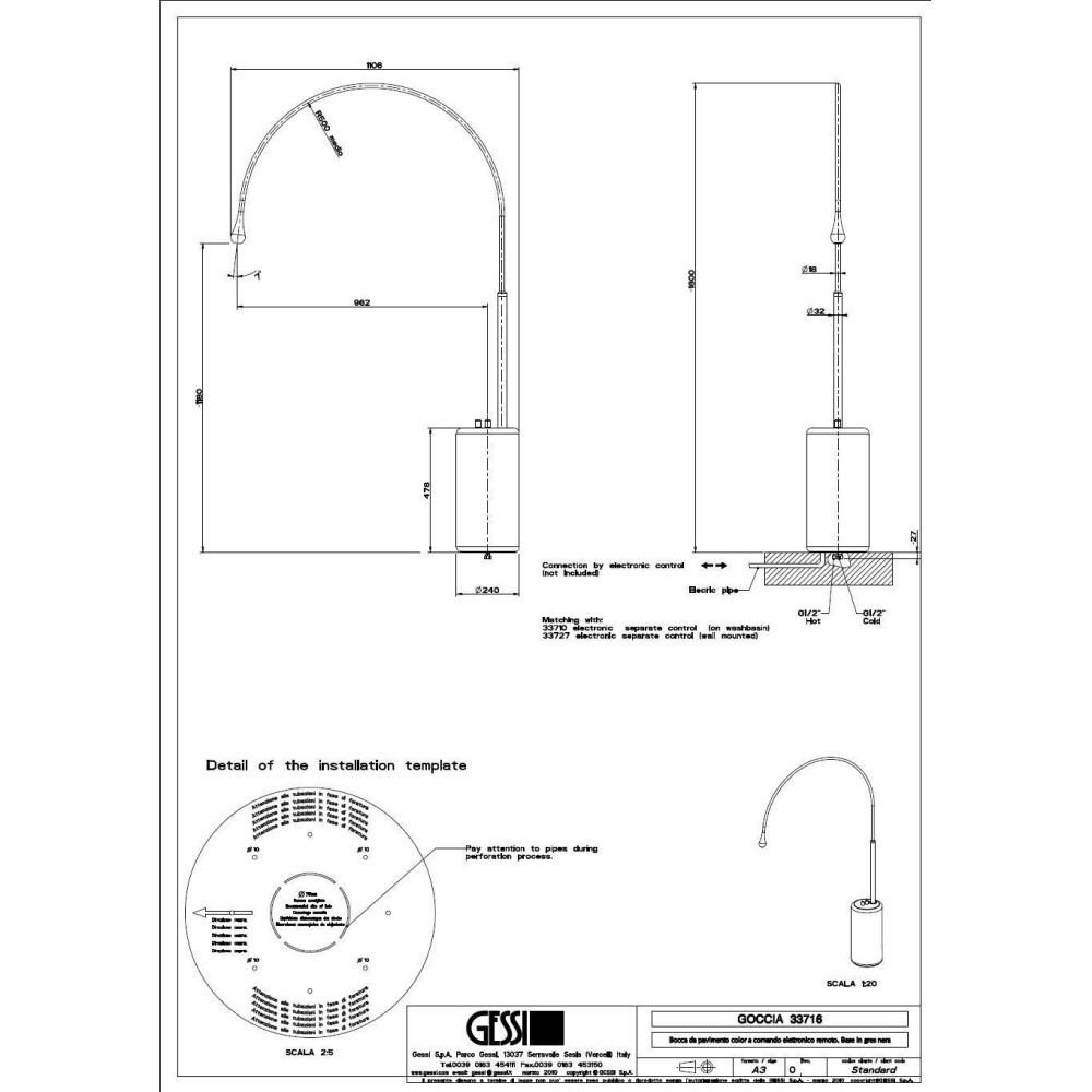 Смеситель для раковины Gessi Goccia (33716#031) черный, хром