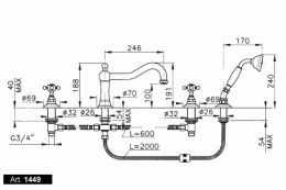 Фото Смеситель Nicolazzi Dames Anglaises 1449GB78 для ванны и душа, темная бронза, ручки P. Mont Blanc