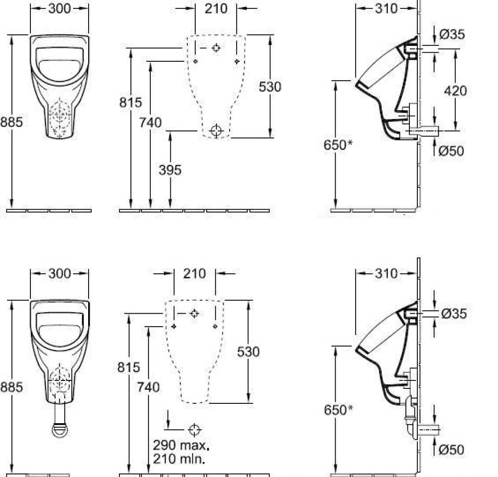 Villeroy&Boch O'Novo 752700R1 Писсуар подвесной (альпийский белый)