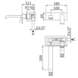 Смеситель для раковины Cezares Porta PORTA-BLI-01-W0, хром