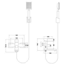 MELANA Смеситель д/ванны-F610205 Cubo нерж.сталь, однорычажный, сатин, литой излив