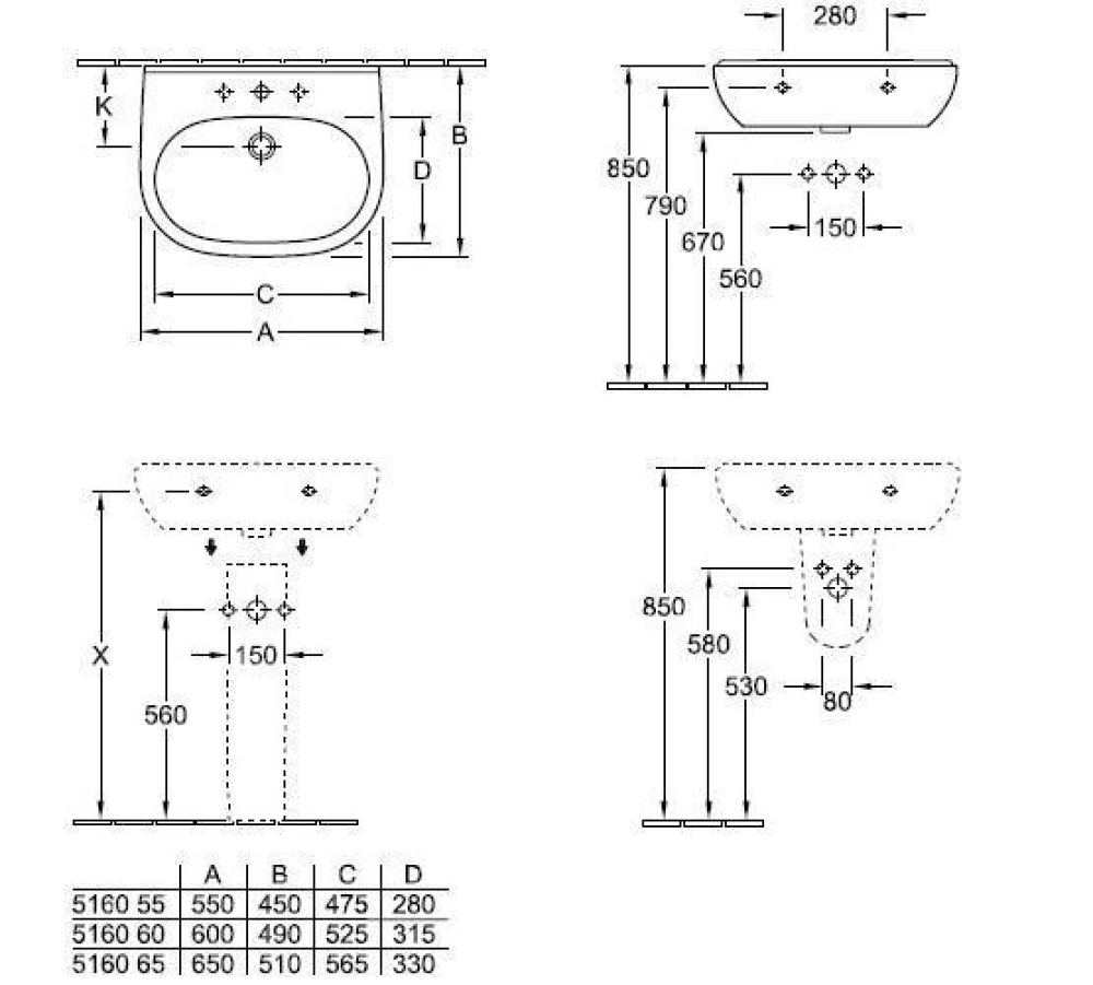 Раковина 65 см Villeroy&Boch O'Novo (51606701) альпийский белый