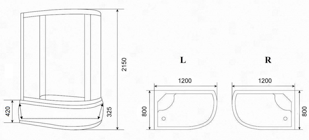 Душевая кабина 120x80x215 Parly (EB1221L) белый, Без гидромассажа, ABS-пластик, Поддон высокий