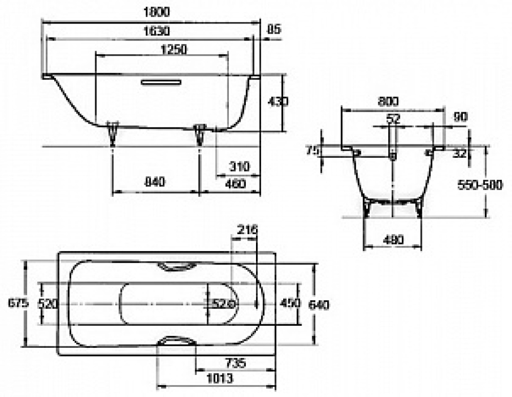 Стальная ванна 180х80 см Kaldewei Saniform Plus 375-1 с покрытием Anti-Slip