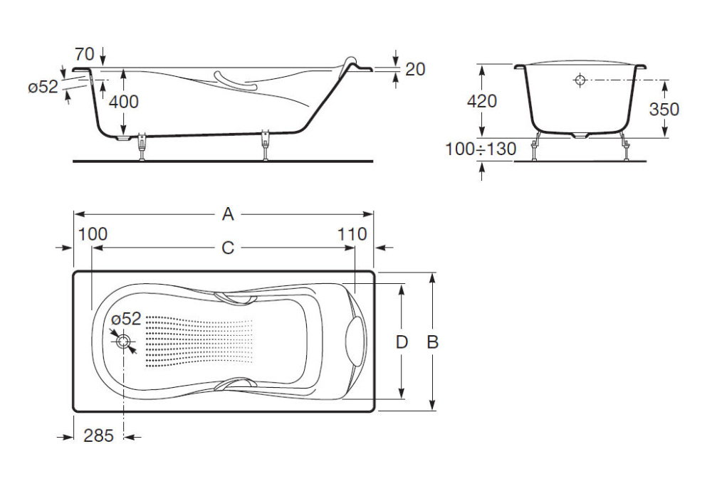 Фото Ванна 160х80 Roca Haiti (2330G000R) белый