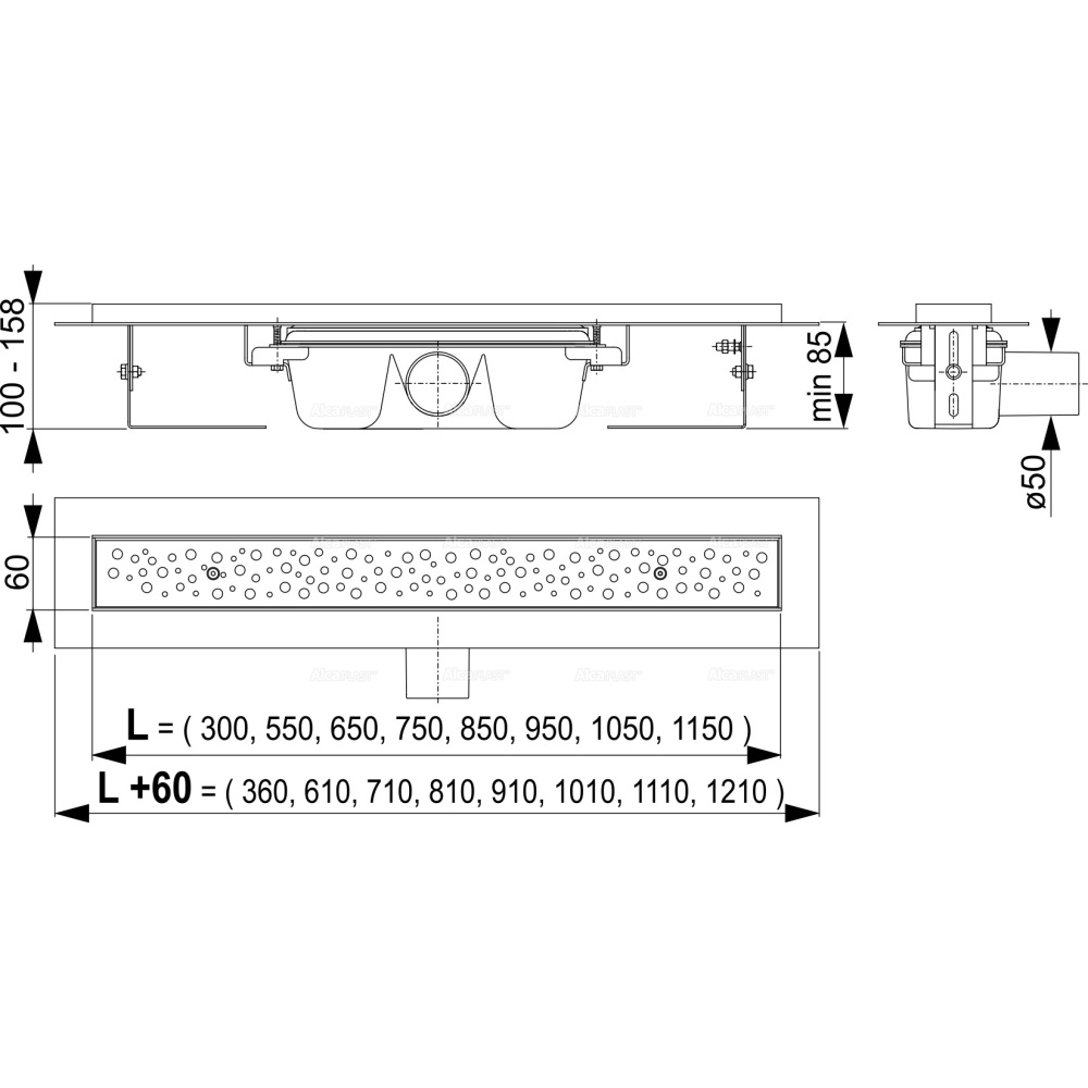 Душевой лоток AlcaPlast с решеткой Антивандал APZ11-950