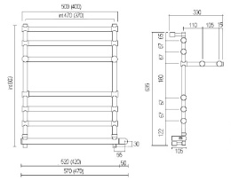 Фото Полотенцесушитель электрический Margaroli Sole 552-6 BOX 5524707OBPB, с полкой, высота 63.5 см, шири
