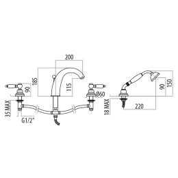 Смеситель для ванны 1340013DOoro Vivaldi Lever GATTONI