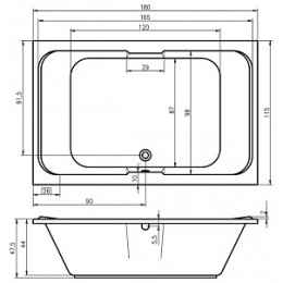 Акриловая ванна 180x115 Riho (BB2800500000000), прямоугольная, Гидромассаж: есть