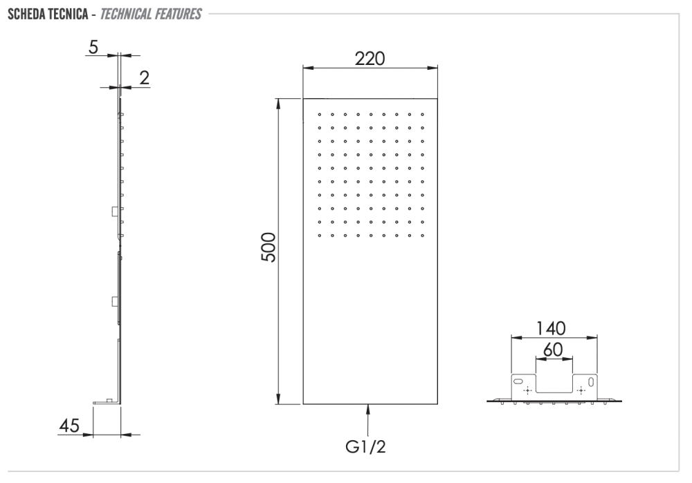 Фото Верхний душ настенный 50x22 см Remer INOX SS350UFX