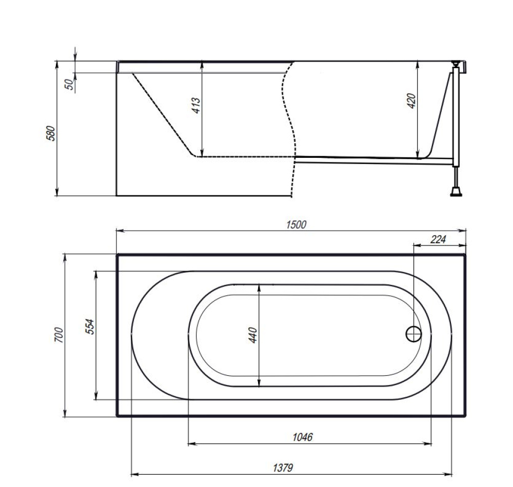 Фото Акриловая ванна Timo Roha 150x70 ROHA1570 без гидромассажа