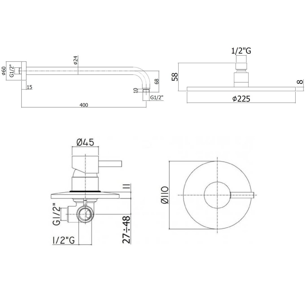 Комплект для душа Paffoni LIGHT (KITLIG011NO) черный матовый