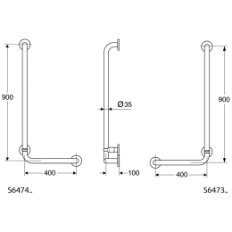 Угловой опорный поручень 90х40 см Ideal Standard CONTOUR S6474AC