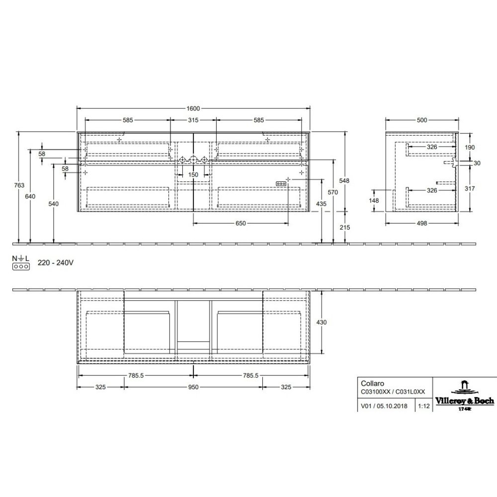 Villeroy Boch Collaro C031L0E8 Тумба под раковину 1600х500 мм (White Wood)