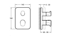 Смеситель термостатический Jacob Delafon Hybrid E75389-CP, для ванны и душа, внешняя часть
