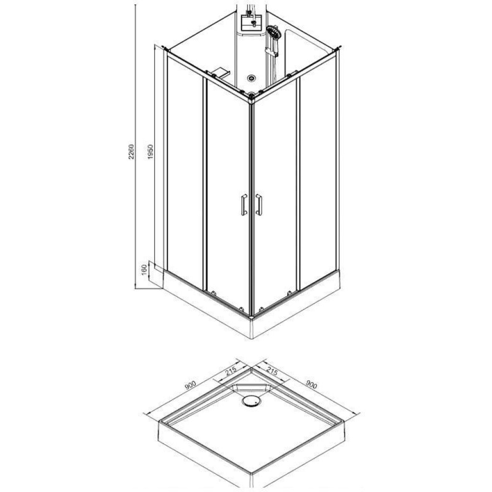 Душевая кабина 90x90x226 Aquanet (00213317) С гидромассажем, Акрил, Поддон низкий