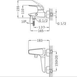 Фото Тека-ITACA 6712102BZ смеситель для ванны и душа бронза