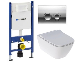 Фото Инсталляция Geberit с безободковым унитазом Geberit Smyle Premium Rimfree F205570000, сиденье микрол