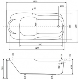 Акриловая ванна 170x70 Besco (WAB-170-PK), прямоугольная