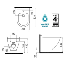 Подвесной унитаз Bien Harmony HRKA052N1VP0W3000 35 x 52.5 x 33 см безободковый, скрытые крепления, с