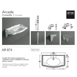 SIMAS Arcade 105, раковина-консоль 105*56, с 3 отв. под смеситель, цвет: белый, с керамическими крон