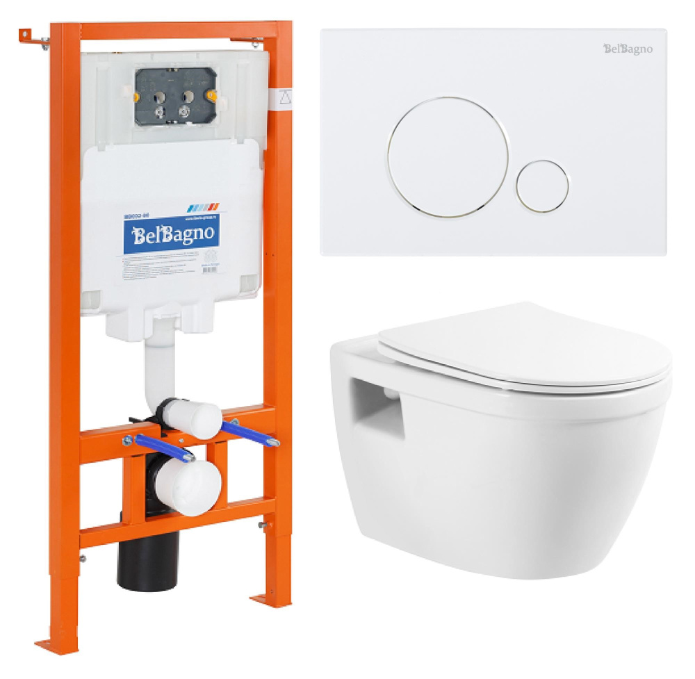 Комплект 3 в 1 Унитаз подвесной с сиденьем BelBagno LOTO BB070CHR/SC + Система инсталляции