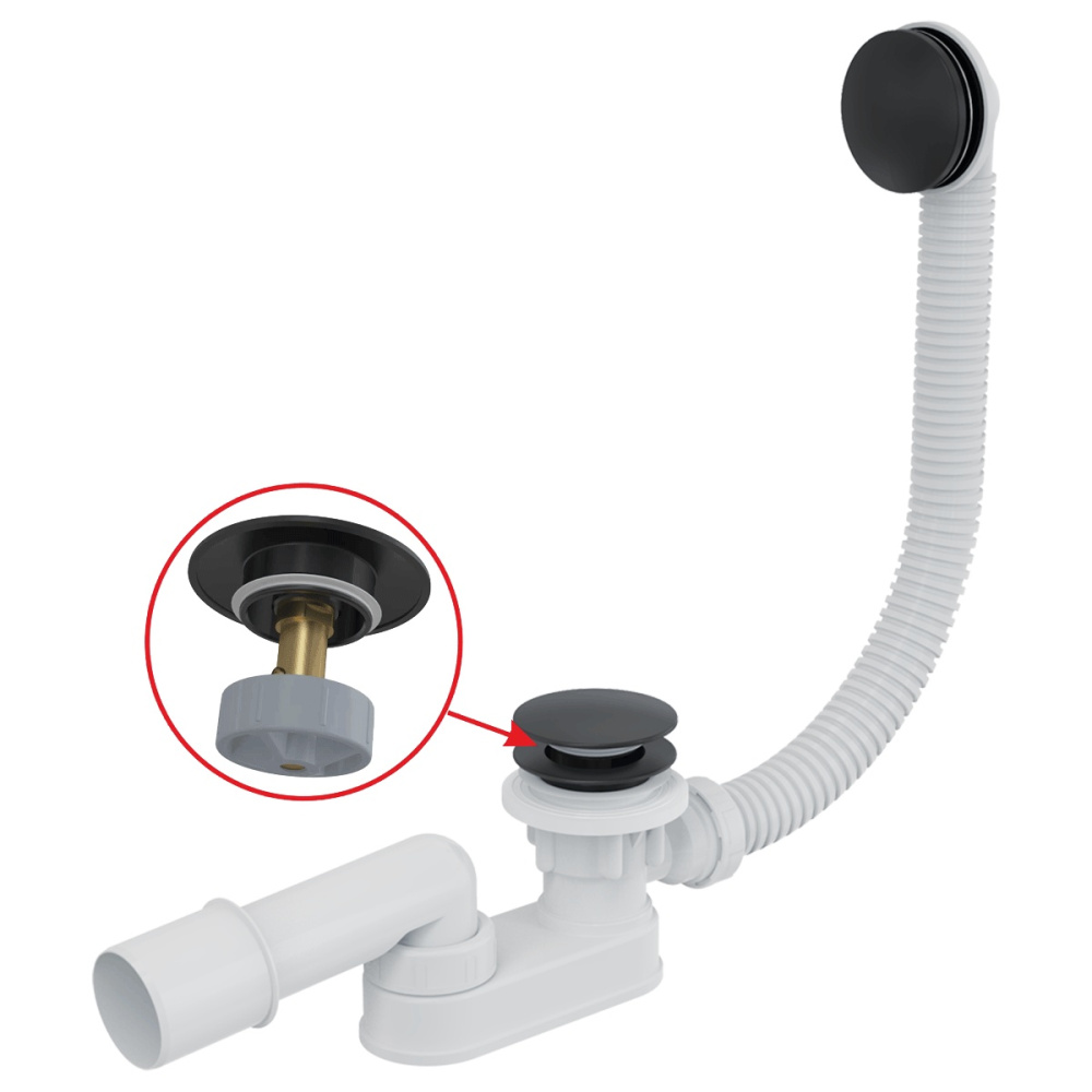 Фото Сифон для ванны A507BLACK-80, черный матовый