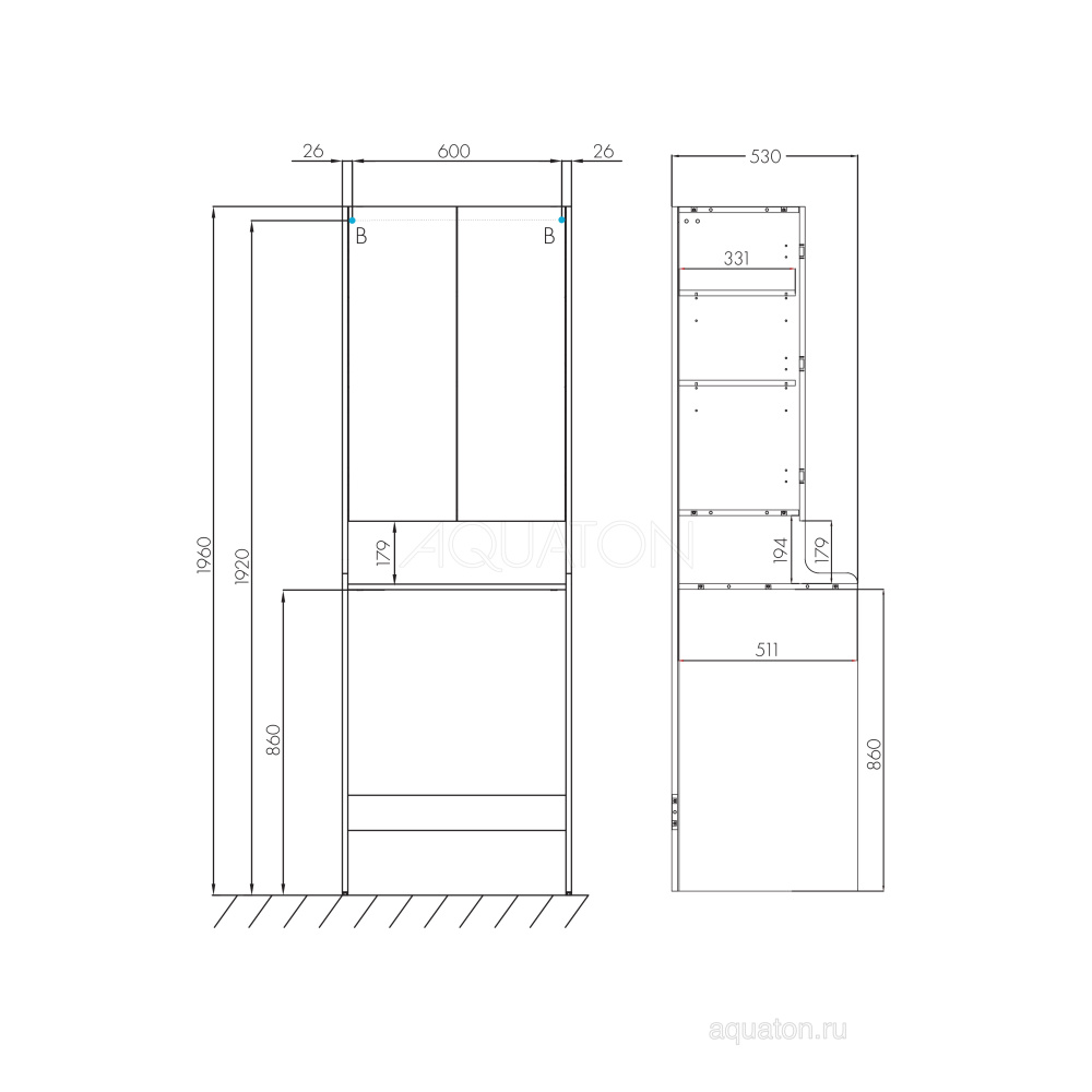 Шкафчик Aquaton Лондри белый, для стиральной машины 1A260503LH010