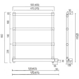 Полотенцесушитель электрический Margaroli Sole 370-542-5 Box 5423705GONB, высота 66 см, ширина 57 см