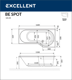 Акриловая ванна 160x80 Excellent (WAEX.BSP16WH), асимметричная