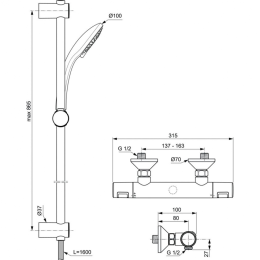 Настенный термостатический смеситель для душа Ideal Standard Ceratherm T25 A7204AA