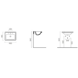 Фото GSI Classic Раковина с переливом и пьедесталом 60*46cм с 1 отв. под смеситель, цвет белый
