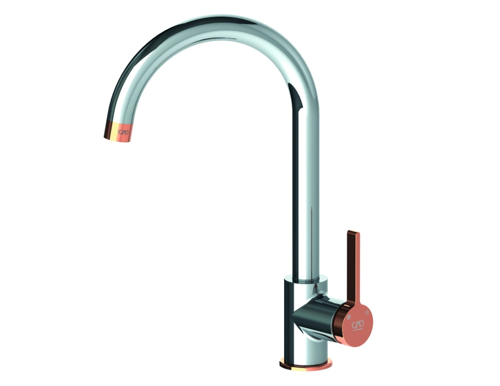 Фото Смеситель GPD Gildo MTE165-K-R, для кухонной мойки, хром/розовое золото