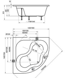 Акриловая ванна 140x140 Ravak (CF01000000), четверть круга