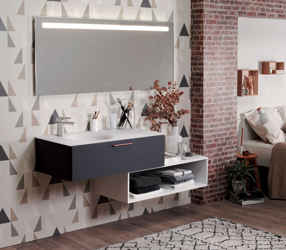 Тумба под раковину Jacob Delafon Odeon Rive Gauche 90 см, EB2513-RX-N14, цвет серый антрацит, ручки 