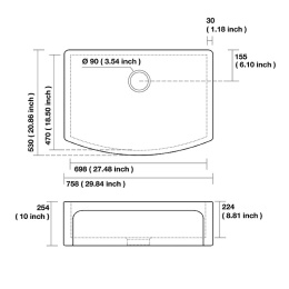 Фото Kerasan Hannah DEVON 544101 Раковина керамическая кухонная 758x530x254 мм, без отверстия под смесите
