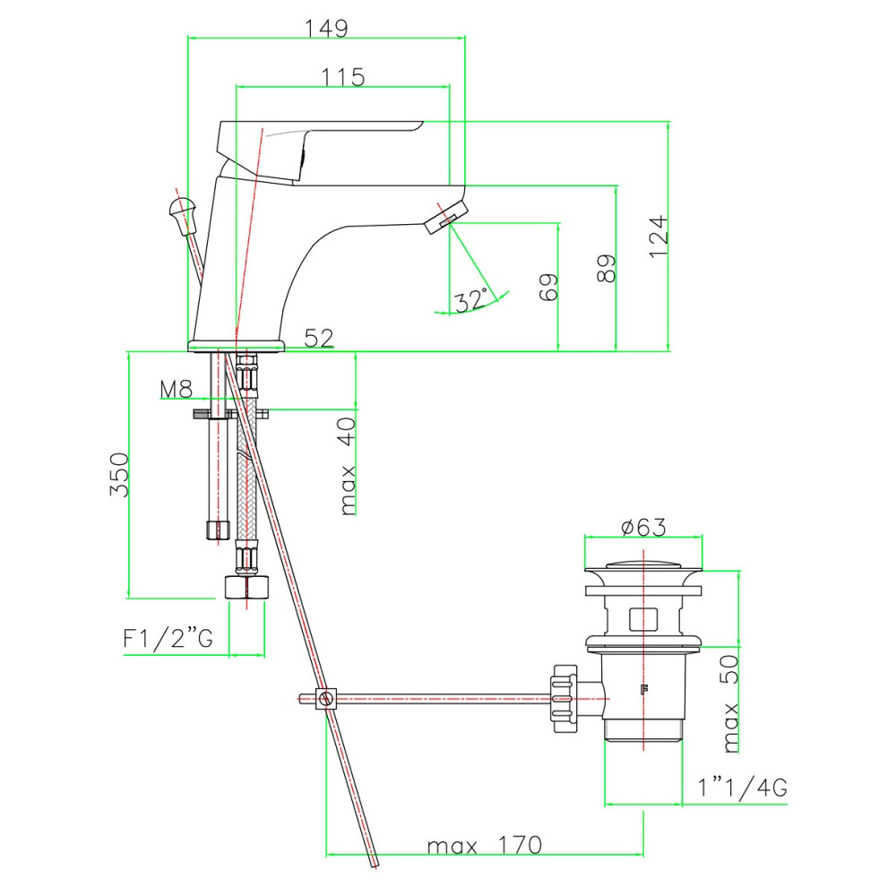 Смеситель для раковины Webert Sax Evolution SE830102560