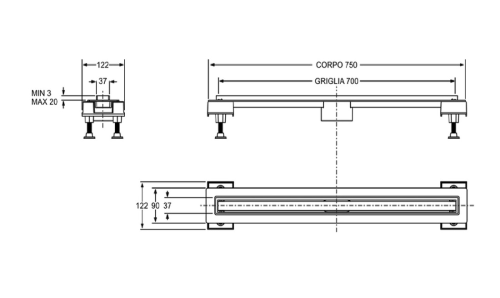 Душевой лоток Bonomini CANALISSIMA (6825WA70SWZ) черный