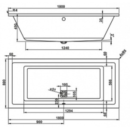 Акриловая ванна 180x80 Vagnerplast (VPBA180CAV2X-04), прямоугольная, Гидромассаж: нет