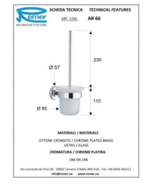 Фото Remer Arte AR66CR Ёршик для унитаза подвесной (матовое стекло | хром)