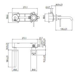 Gattoni Circle Two 9135/91BO Смеситель встраиваемый для раковины на 2 отв