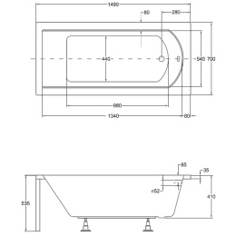 Акриловая ванна 150x70 Besco (WAS-150-PK)