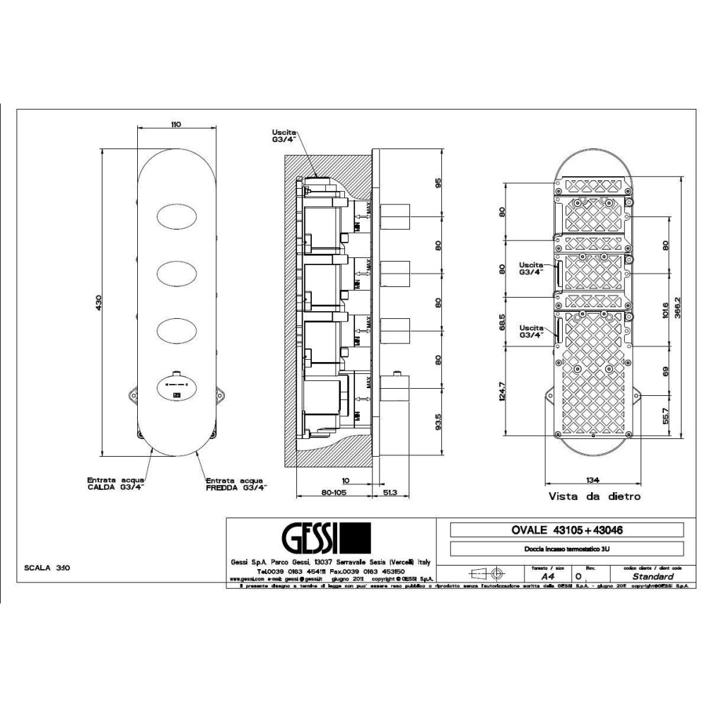 Внешняя часть термостатического смесителя Gessi Ovale (43046#031) хром